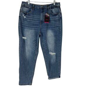 No Boundaries High Rise Mom Jeans Size 17 Distressed Cinched Cropped New